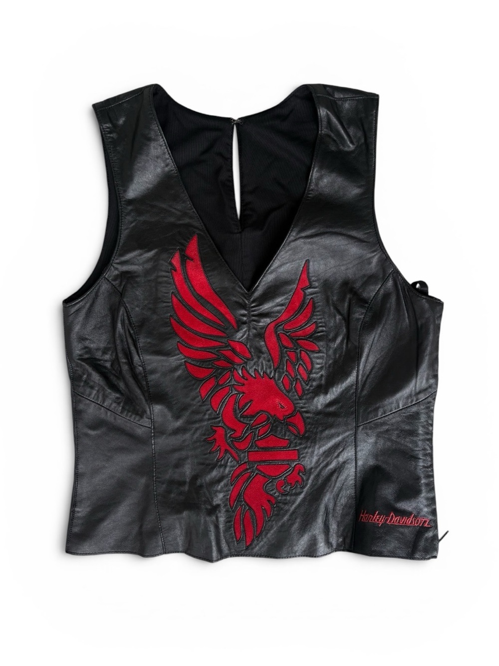 Vintage 2002 Harley-Davidson Genuine Leather Eagle Top Black Red Women’s S